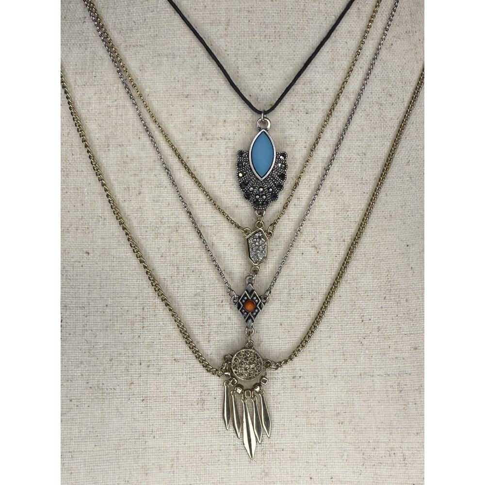 Freedom Multi Strand Vintage Pendant Fringe Layered Necklace 16–22 Inches Adj